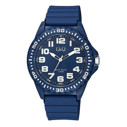 Q&Q VS16J009Y - Horloge - Sport - Analoog - Unisex - Plastic band - Rond - Cijfers - Kunststof - Donkerblauw - Wit - Lichtgroen - 10 ATM