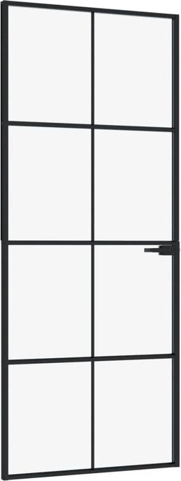 vidaXL - Binnendeur - 83x201,5 - cm - gehard - glas - en - aluminium - smal - zwart