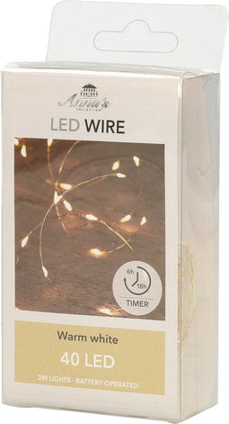 Anna's Collection Draadverlichting - goud - 40 led lampjes - warm wit - 200 cm - batterij - lichtsnoer - kerstverlichting