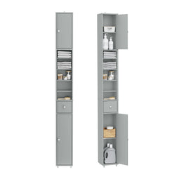 SoBuy BZR34-II-HG - Hoge Badkamerkast - Smal Vrijstaand - Waterbestendig MDF - Grijs
