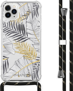 iMoshion iPhone 11 Pro Max - Hoesje met Koord - Verstelbaar Koord - Goud / Zwart / Glamour Botanic