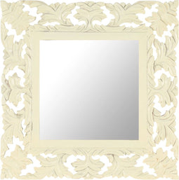 vidaXL - Spiegel - handgesneden - 50x50 - cm - massief - mangohout - wit