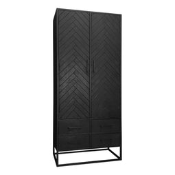 Kabinet kast Daan - Kabinet kast mangohout - Vakkenkast zwart 200 cm