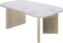 Ovale salontafel - QUARTZ - Wit marmereffect - Dikke eikenhouten poten - 105 x 58 x 39 cm - DIAGONE