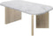 Ovale salontafel - QUARTZ - Wit marmereffect - Dikke eikenhouten poten - 105 x 58 x 39 cm - DIAGONE