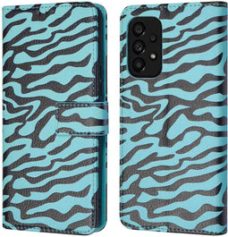 iMoshion Hoesje Geschikt voor Samsung Galaxy A53 Hoesje Met Pasjeshouder - iMoshion Design Bookcase smartphone - Meerkleurig / Black Blue Stripes