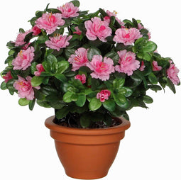 Mica Decorations Kunstplant - azalea - roze - terracotta pot - 35 cm