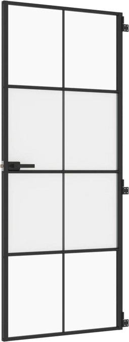vidaXL - Binnendeur - smal - 83x201,5 - cm - gehard - glas - en - aluminium - zwart