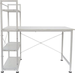 Bureau computertafel - industrieel modern - 3 opbergplanken - wit metaal hout - 120 cm
