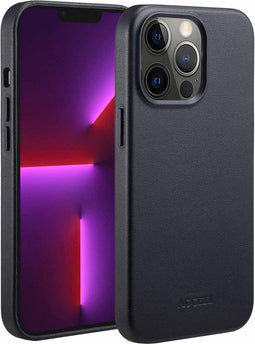 Accezz MagSafe Leather Backcover iPhone 13 Pro - Echt leer - Verhoogde randen - Zwart