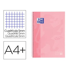 Oxford School Touch Europeanbook spiraalblok, ft A4+, 160 bladzijden, geruit 5 mm, pastel roze 5 stuks