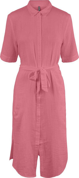 PIECES PCSTINA - Midi Shirt Jurk - Katoen 100% - Roze - Maat L