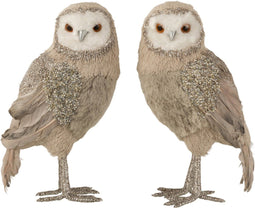 J-Line Uil Staand Strass Veren Glitter Grijs/Wit Small Assortiment Van 2