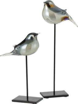 J-Line figuur Vogel Op Voet - glas/ijzer - grijs/zwart - large