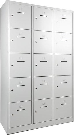 Lockerkast SHC met 15 deuren voorzien van brievensleuf in rood met hangoogsluiting (excl. hangslot)