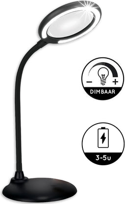 Loeplamp met LED Verlichting Oplaadbaar- Tafel Loeplamp - Zwart - Diamond Painting Accesoire - 3 tot 5 uur Batterij - Borduurlamp - Bureaulamp - Vergrootglas: 5X - 28LED - 46CM