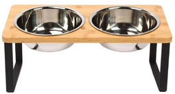 Ceruzo Dubbele Voerbak - RVS Bamboe - Antislip - Kleine Honden - 33x15x12.5 cm