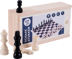 Longfield Games -Schaakstukken - essenhout - houten kist - hoogte koning 77 mm