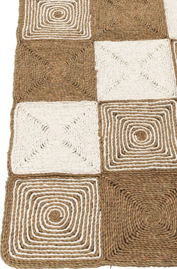 J-Line tapijt Vierkanten Geweven - kunststof - wit/naturel