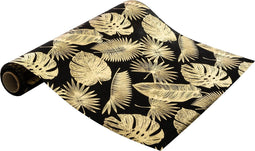Loper tafel Kerst zwart goud - 28 x 500 cm - Tafelloper - Kerstmis - Blad