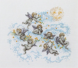Thea Gouverneur - Borduurpakket met telpatroon - 575A - Voorgesorteerde DMC Garens - Engeltjes - Aida - 20 cm x 20 cm - DIY Kit