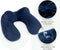 Loti Opblaasbaar Nekkussen set 3 in 1 met Opbergtasje - Vliegtuig Kussen - Reiskussentje - Fluweel - Inclusief slaapmasker en oordoppen – Blauw