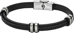 Lotus style LS1829-2/1 - armband - zilverkleurig staal - zwart leer - 21cm