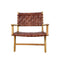 Loungestoel met armleuning - leder/teak - cognac