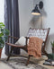 Loungestoel met armleuning - leder/teak - cognac