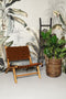 Loungestoel met armleuning - leder/teak - cognac