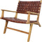Loungestoel met armleuning - leder/teak - cognac