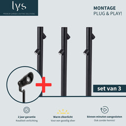 Lova Bolderlamp Voordeelset - 3 Zwarte Staande Tuinlampen - Binnen minuten aangesloten - Aluminium buitenverlichting - Milieuvriendelijk Alternatief voor Zonne-energie (Solar) Tuinverlichting