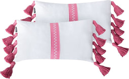 LOVELY - Sierkussen set van 2 - Wit/Roze - 30 x 50 cm - Katoen