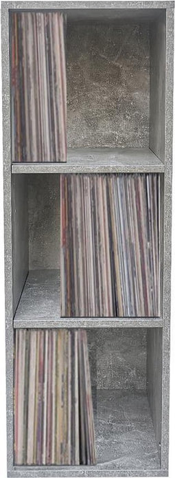 Lp platen vinyl opbergkast - opbergen lp vinyl platen - boekenkast - 3 vakken - grijs beton