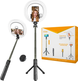 Selfiestick Ringlamp - 3 in 1 met Statief en Afstandsbediening - 9 Lichtstanden - Zwart
