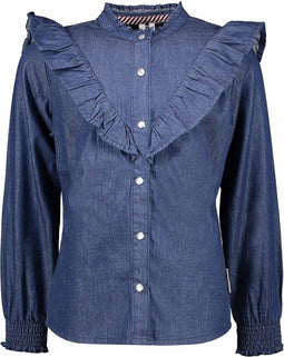 B.Nosy Y108-5111 - Meisjes Blouse - Denim met ruffle - Maat 146/152