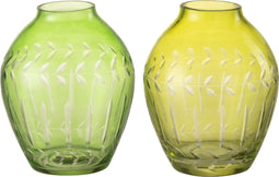 J-Line vaas Bol Bladeren - glas - groen - 2 stuks - Ø 9.5 cm