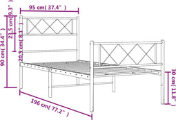 vidaXL - Bedframe - met - hoofd- - en - voeteneinde - metaal - zwart - 90x190 - cm
