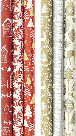 Benza - Luxe kerstpapier - Assortiment van 6 rollen - Multikleur (6 stuks)