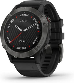 Garmin Fenix 6 Sapphire 47 mm zwart met een zwarte siliconen polsband
