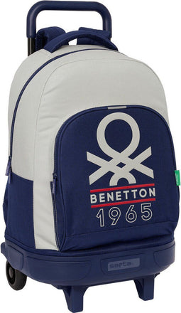 Schoolrugzak met Wielen Benetton Varsity Grijs Marineblauw 33 X 45 X 22 cm
