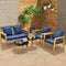 Coast 5-Delige Rotan Buitenmeubelset - 2 Stoelen Loveseat 2 Salontafels - Marineblauwe Kussens