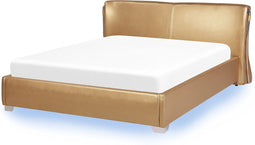 PARIS - Tweepersoonsbed LED - Goud - 160 x 200 cm - Leer