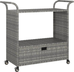vidaXL - Serveerwagen - met - lade - 100x45x97 - cm - poly - rattan - grijs