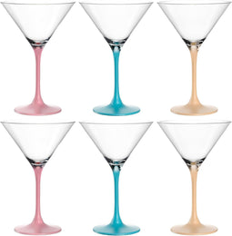 LEONARDO BRERA - Cocktailglas - 230 ml - set van 6 (2 x geel 2 x blauw 2 x roze)