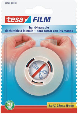 Plakband tesafilm 25mx19mm handscheurbaar tr | 6 stuks