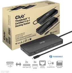Club 3D - Thunderbolt 4 Docking Station 11-in-1 - 3x Thunderbolt 4 type-C 2x USB 3.2 (Gen2 10Gb/s)