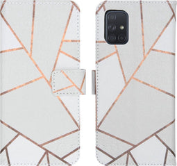 iMoshion Hoesje Geschikt voor Samsung Galaxy A71 Hoesje Met Pasjeshouder - iMoshion Design Softcase Bookcase - Wit / Meerkleurig / Goud / White Graphic