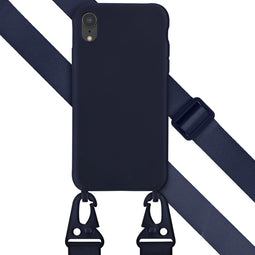 Selencia Hoesje Geschikt voor iPhone Xr Hoesje Met Koord - Selencia Siliconen hoesje met afneembaar koord - Donkerblauw