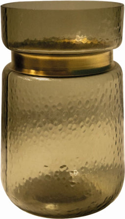 PTMD Quilio Brown Green Glass Vase Gold Rim Shaped S